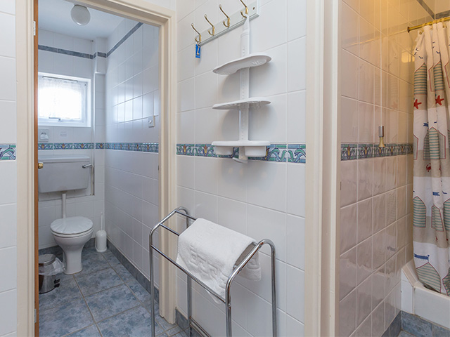 Bathroom with shower, toilet and basin