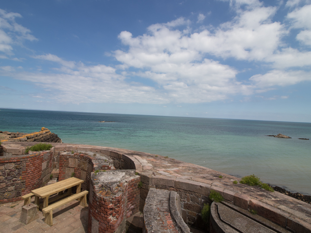 Private patio with picnic bench and views towards France