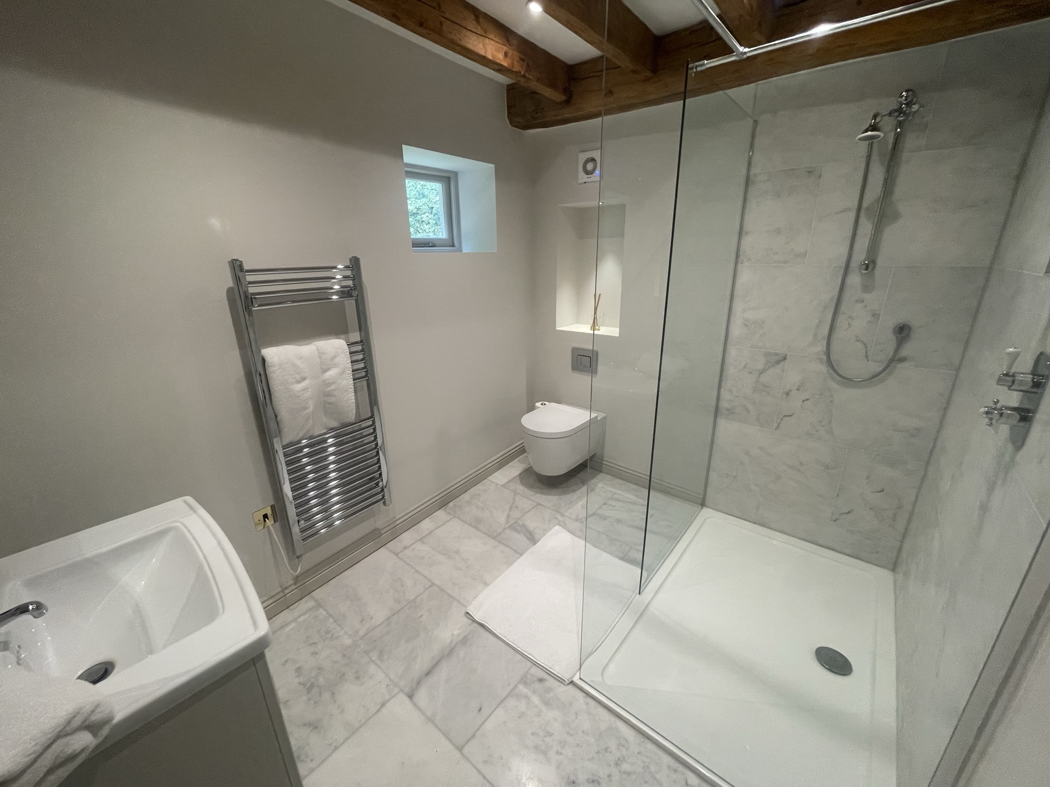 Downstairs Shower Room with walk in shower, basin and WC