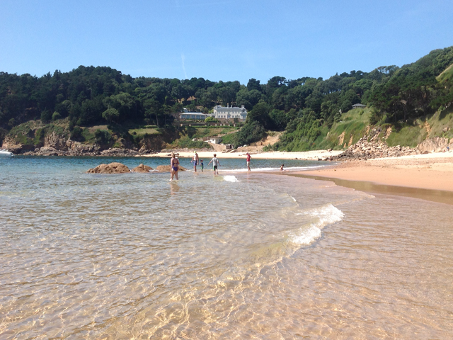 Sandy beach at Portelet Bay